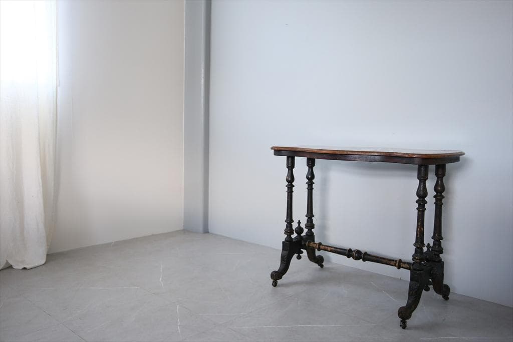 英国アンティーク木製テーブル/ダイニング机/作業台/飾り棚/デスク(92-35)