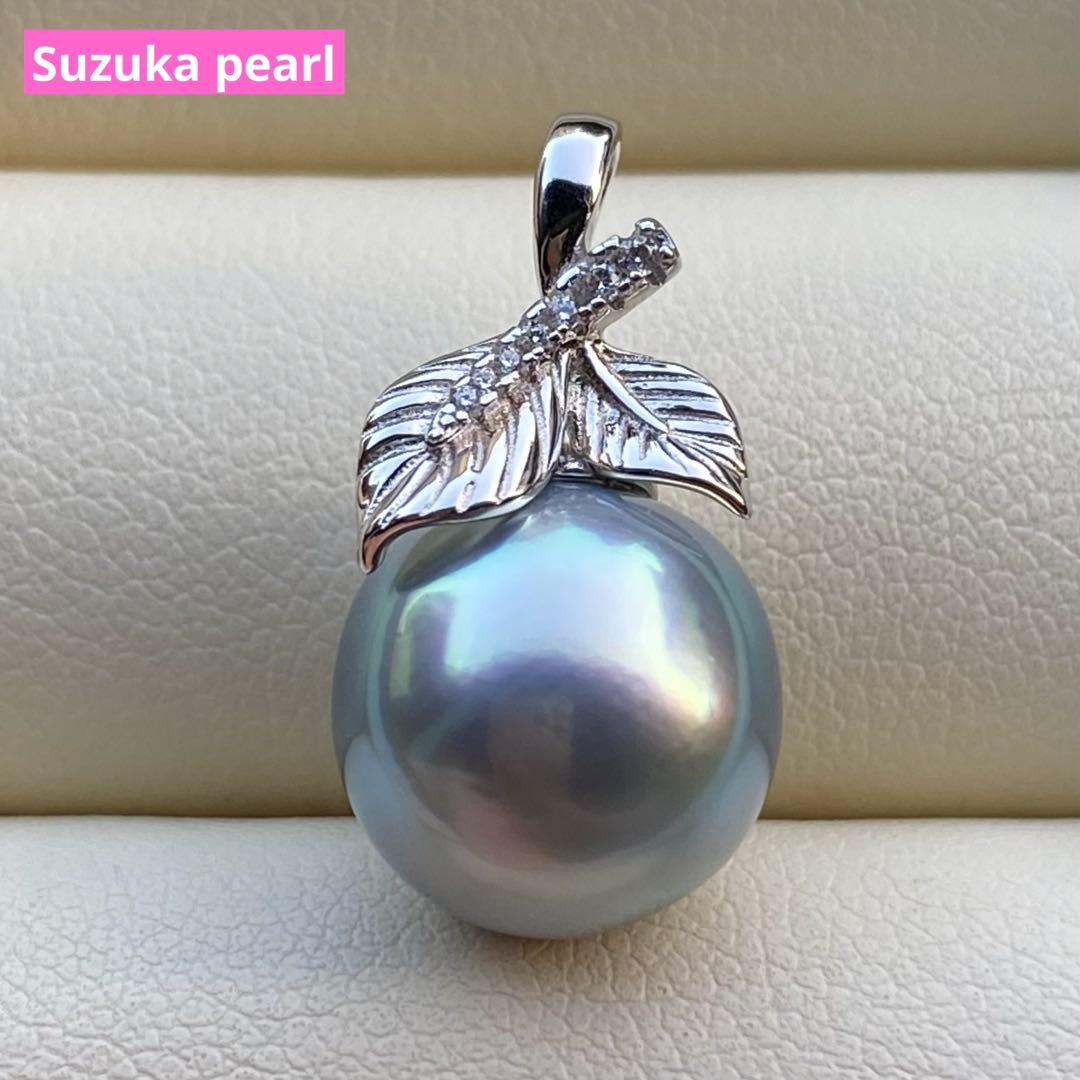 お客本真珠　南洋黒蝶真珠ネックレストップ　11.4mmラグーン色PT802