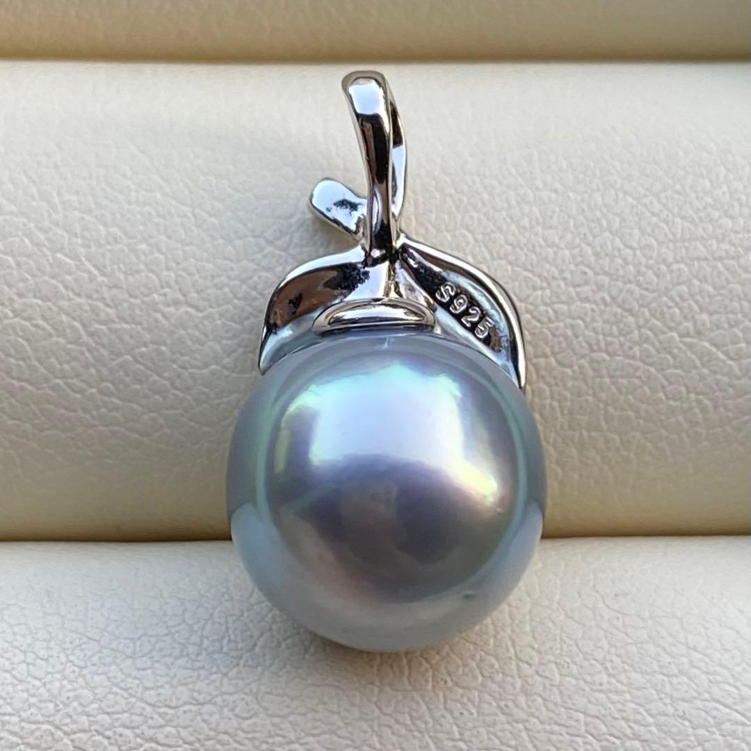 お客本真珠　南洋黒蝶真珠ネックレストップ　11.4mmラグーン色PT802