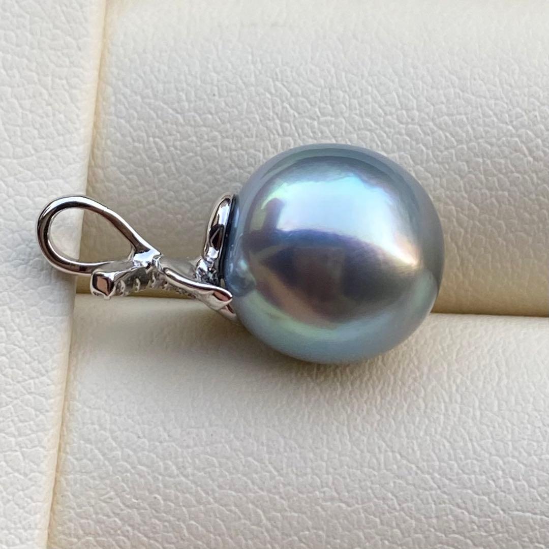 お客本真珠　南洋黒蝶真珠ネックレストップ　11.4mmラグーン色PT802