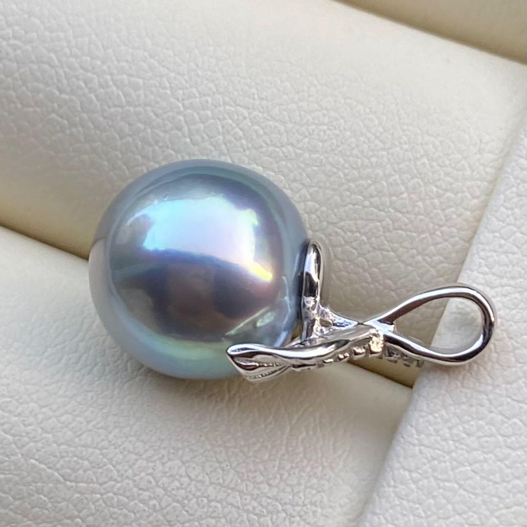 お客本真珠　南洋黒蝶真珠ネックレストップ　11.4mmラグーン色PT802