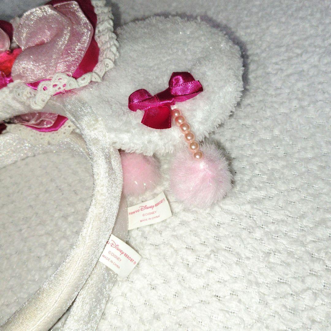 ディズニー　ミニー　リボン　カチューシャ　白　ピンク　イヤリング　ミニパル