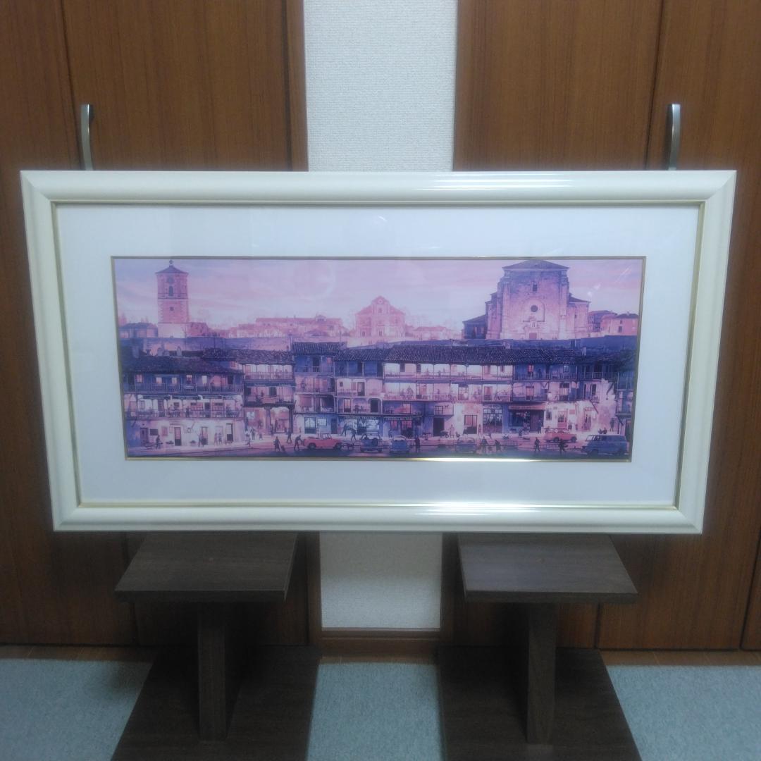 笹倉鉄平　マヨール広場　中古　大判　高級額装アートポスター