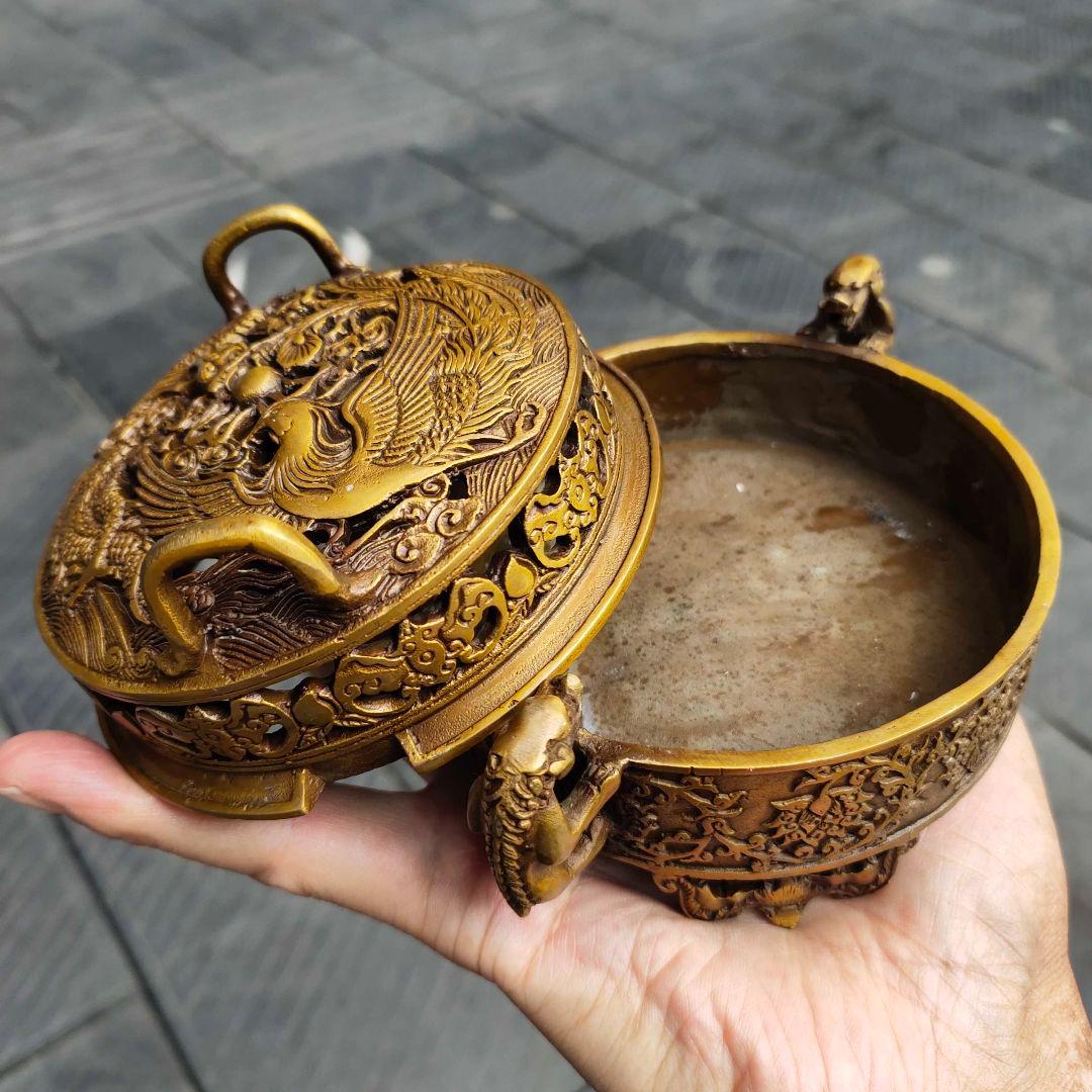 銅器 龍鳳薫香炉 盤香炉 茶道香炉 装飾品 工芸品 置物