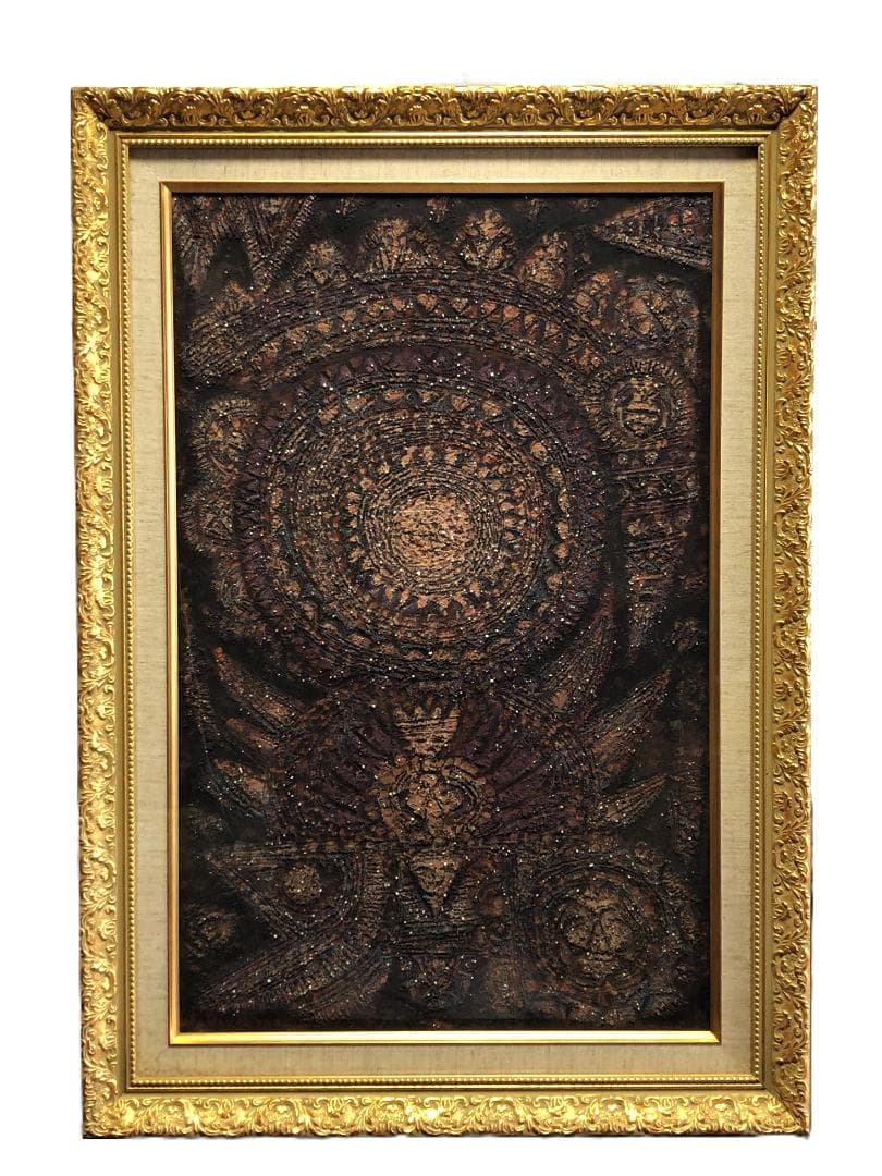 【 太陽神Dewa Iswara 】　曼荼羅　バリ仏画　額装　77×54ｃｍ