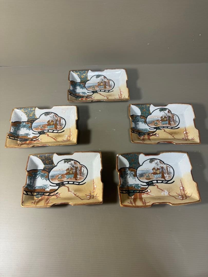 2374  九谷焼　角皿　5客　時代物