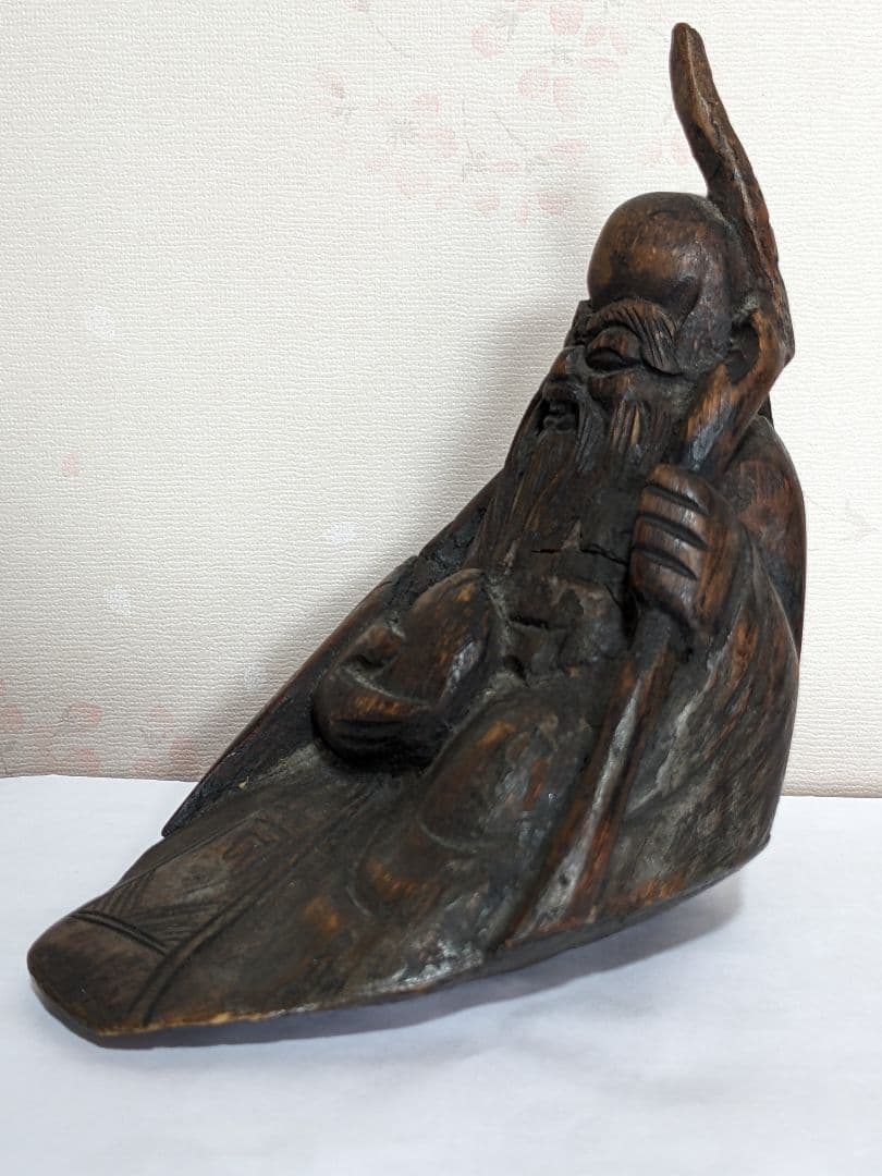 ♦中国古美術品 桃仙人 竹根 竹製 仏像 縁起物 置物 飾り骨董品コレクション