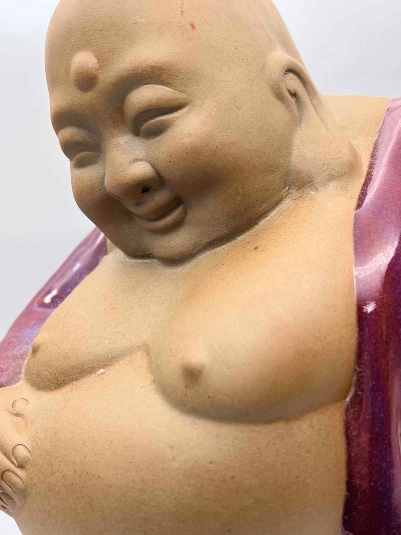 清时代 鈞窯　紫紅釉弥勒菩薩　窯変釉　辰砂　唐物　古賞物(B-31)