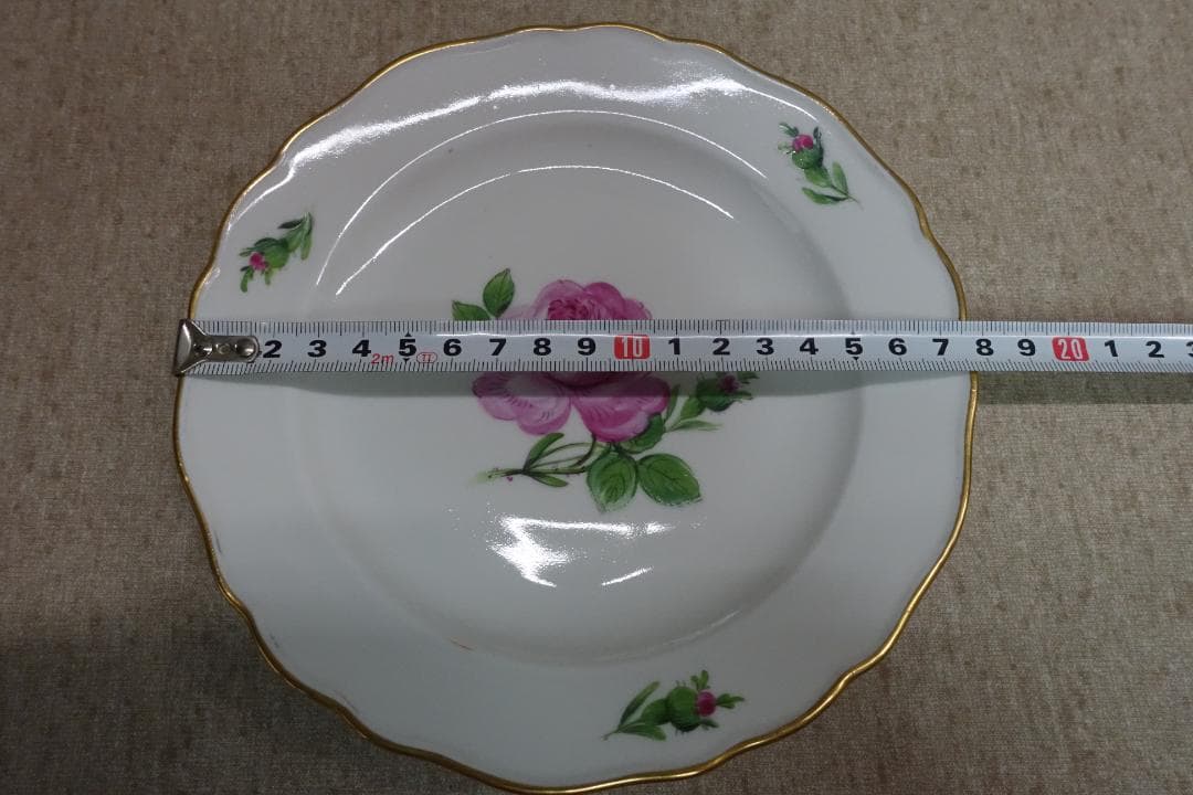 マイセン ピンクローズ 金彩プレート ペア スクラッチ