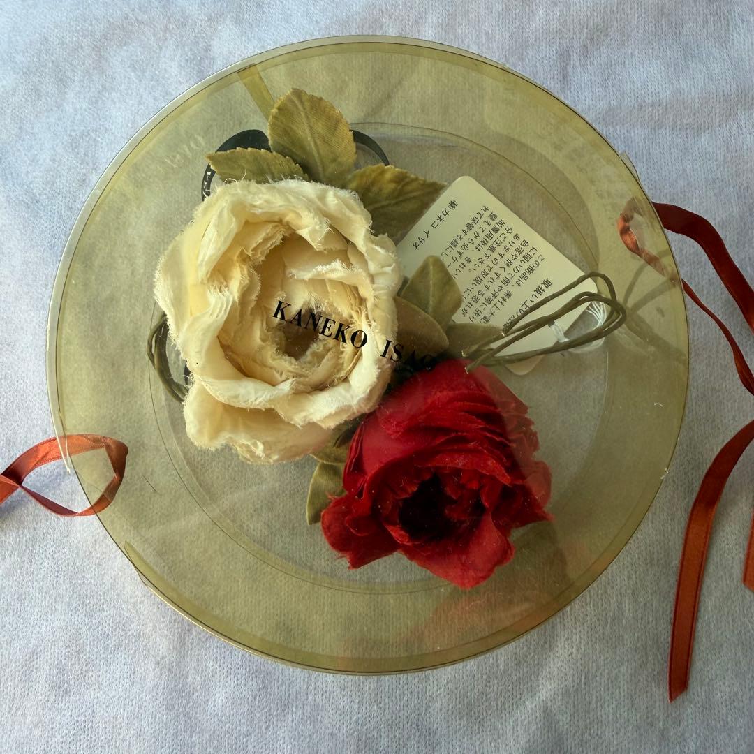 希少　カネコイサオ　ヴィンテージ　ローズコサージュ　２点セット　リボン　赤白