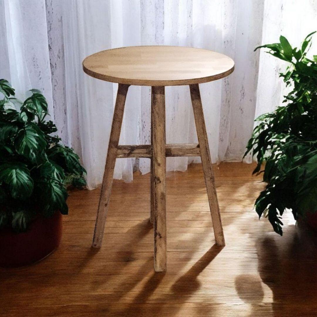 ダイニングテーブル　に最適/　ヴィンテージ風　/　丸テーブル　ダークオーク