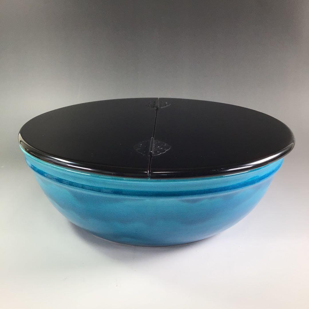 Ｐ８５８　水指　『加賀瑞山造』『トルコ釉』『青海波文』『平水指』　共箱　茶道具