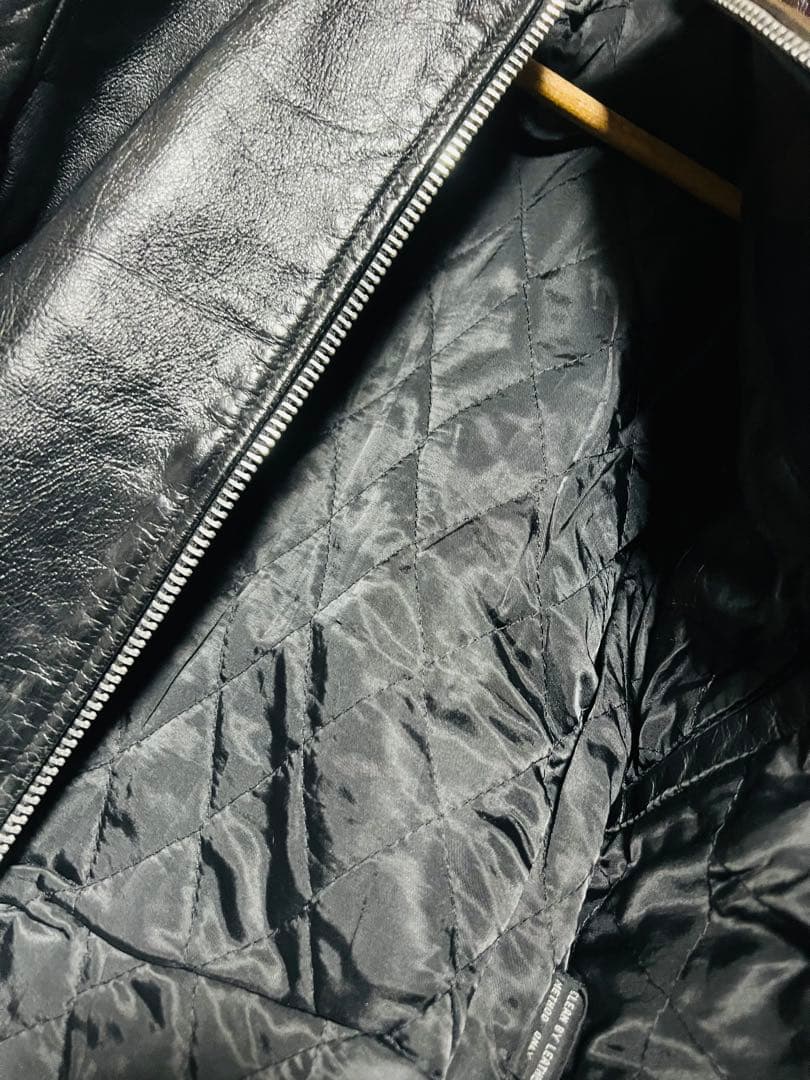 超光沢/豪華版 ライダース シングル アメリカ バイク 36 黒 USA製