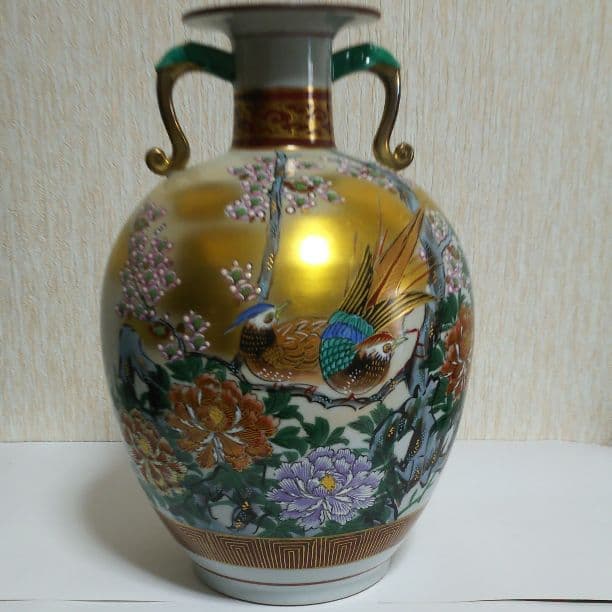 九谷焼 花瓶  高光崖