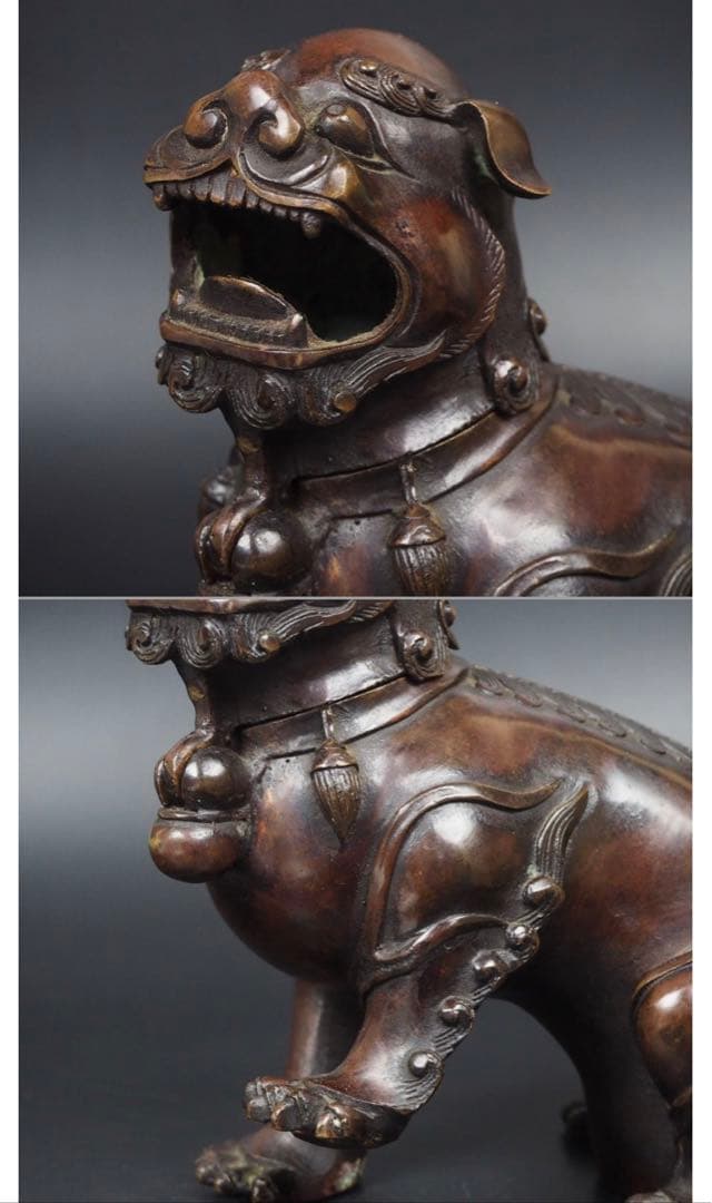送料無料　中国古玩　清時代古銅獅子香炉　華道具香道具