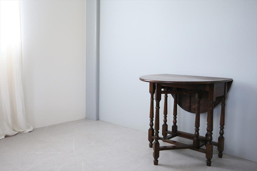 英国アンティーク木製ゲートレッグテーブル/ダイニング机バタフライ(89-286)