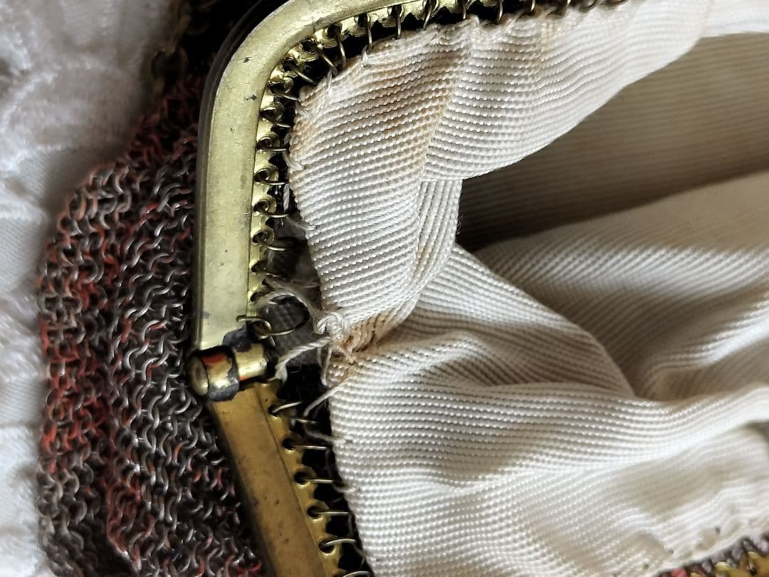 フランス アンティーク メタル メッシュ チェーン付き バッグ