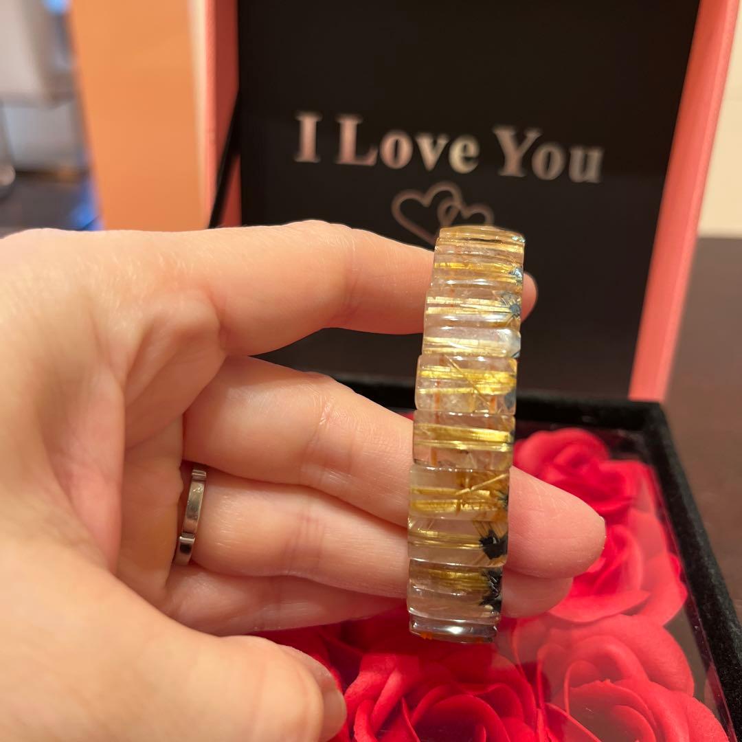 セール天然石　ブレスレット　太陽放射ルチルクォーツ　ゴールドルチル　バングル