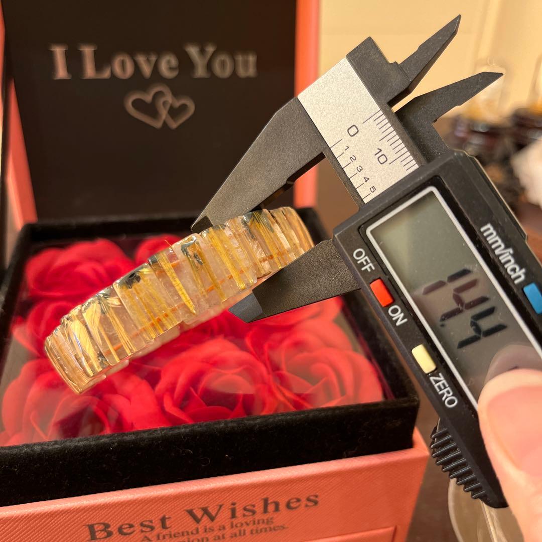 セール天然石　ブレスレット　太陽放射ルチルクォーツ　ゴールドルチル　バングル