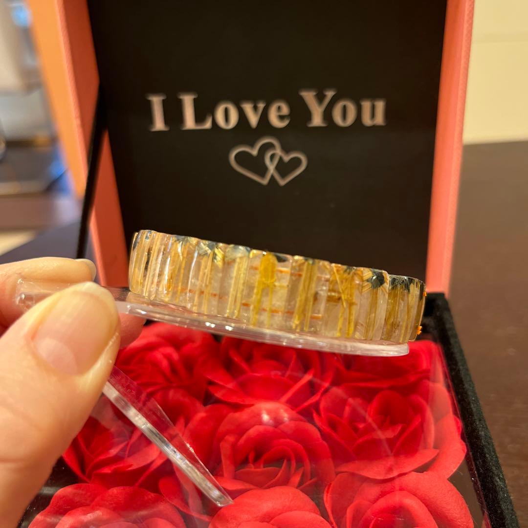 セール天然石　ブレスレット　太陽放射ルチルクォーツ　ゴールドルチル　バングル