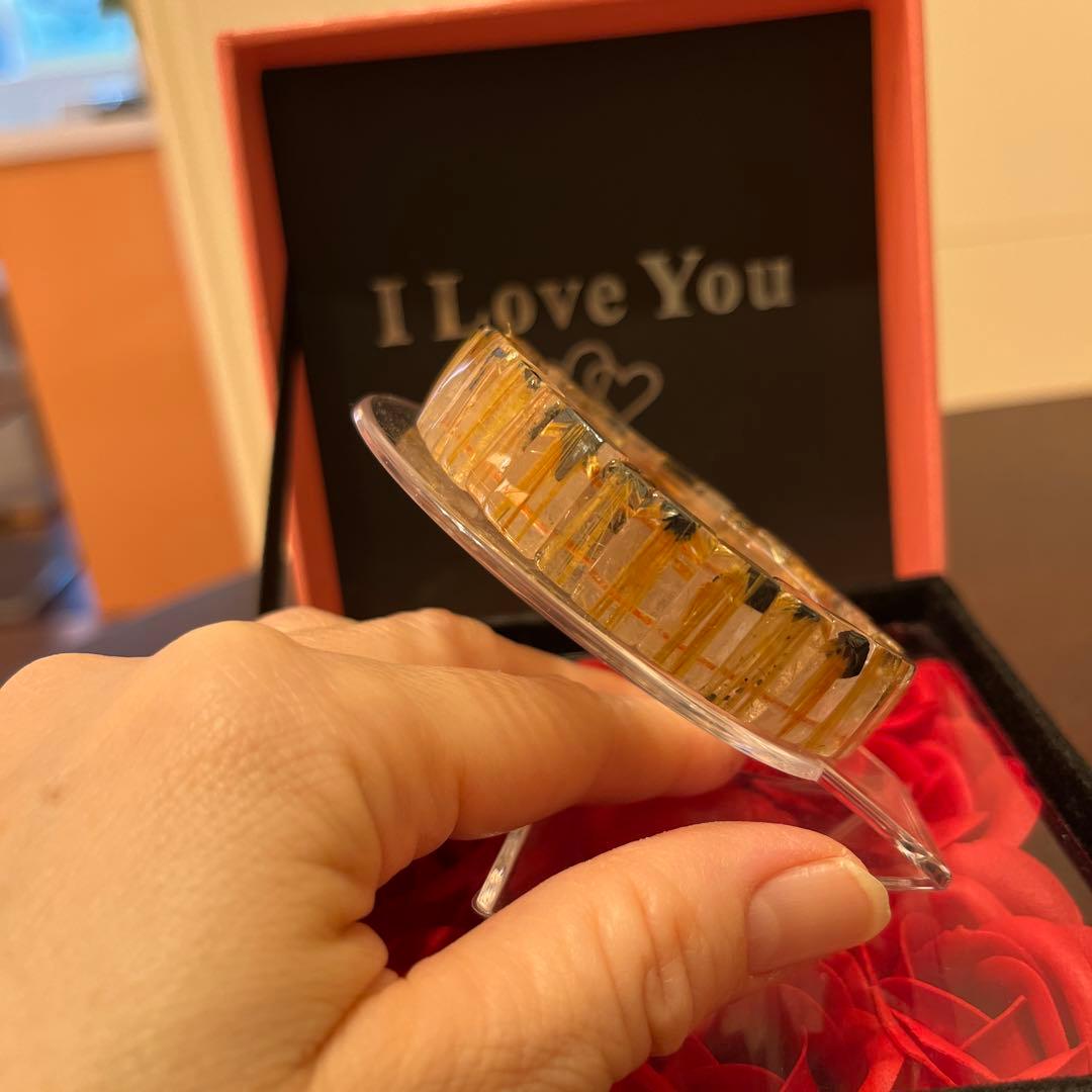 セール天然石　ブレスレット　太陽放射ルチルクォーツ　ゴールドルチル　バングル