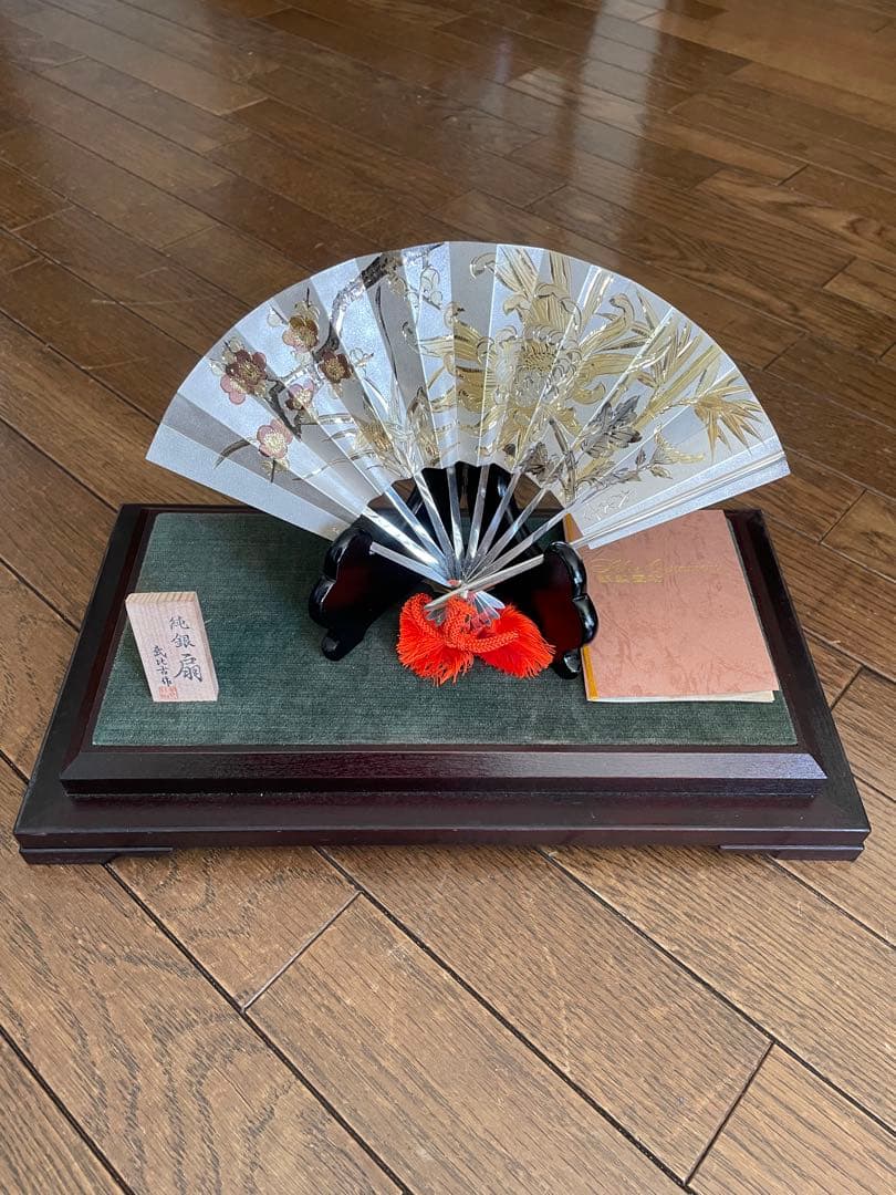 武比古作 純銀製の扇子の置物