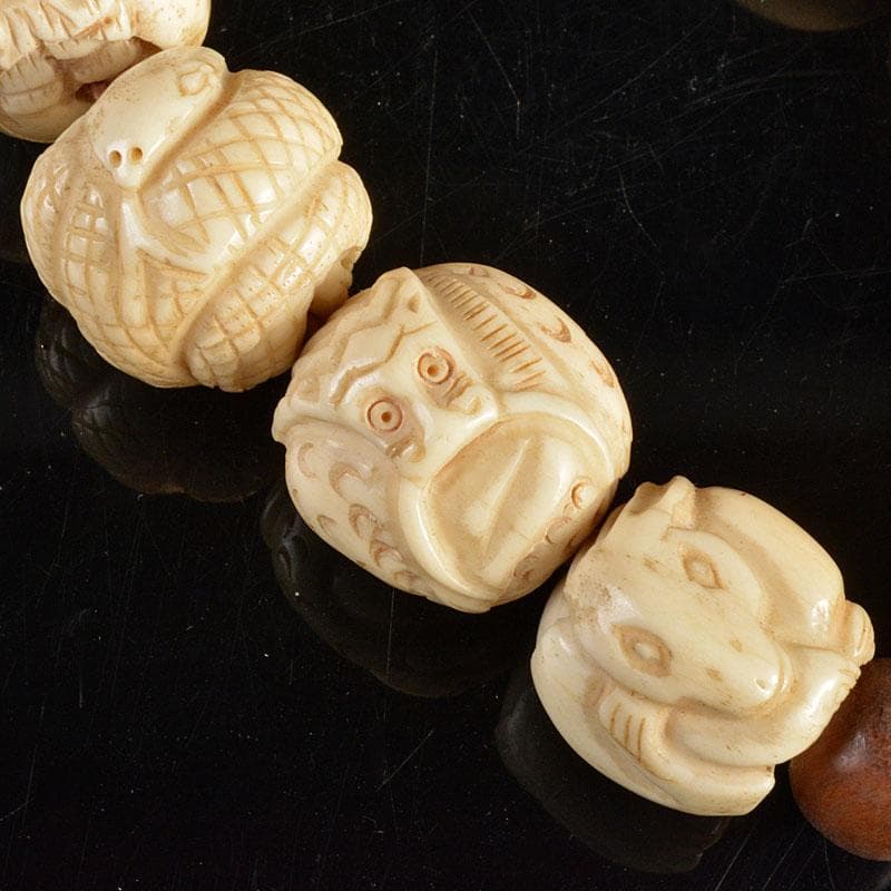 時代提げ物　獣骨製　干支　数珠　念珠　根付　D　R4834