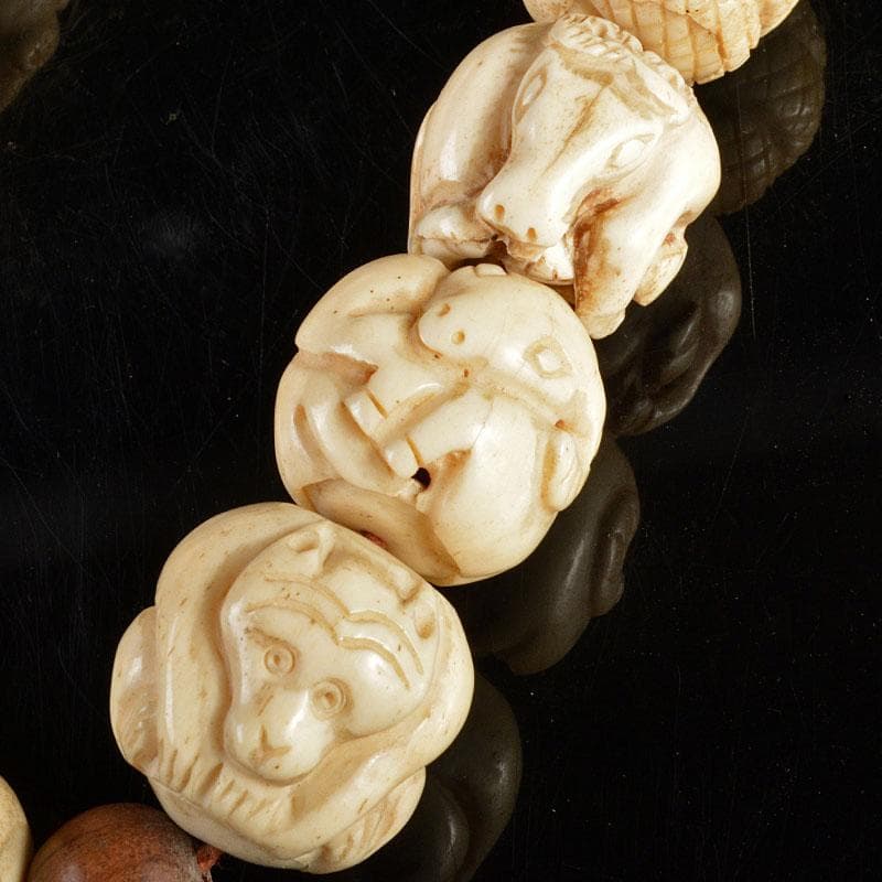 時代提げ物　獣骨製　干支　数珠　念珠　根付　D　R4834