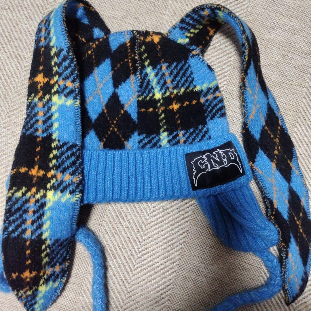 _ Ｌ'ｉｌｙ_様　青×黒　ウサギ耳付きニット帽 キャンディストリッパー