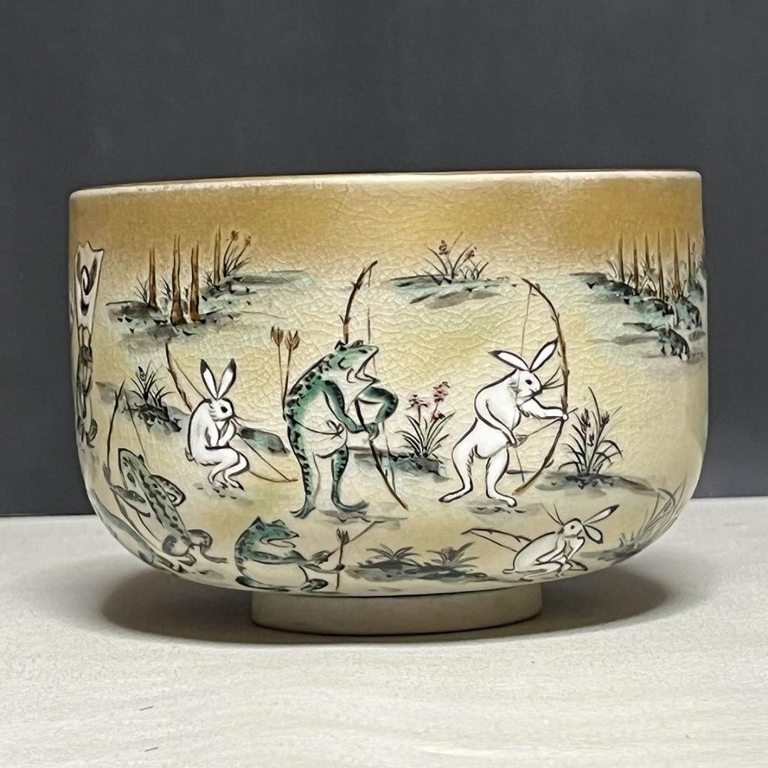 九谷焼 抹茶碗 3客 松堂 共箱 筆 鳥獣戯画 戯画絵巻 数茶碗【k3016】