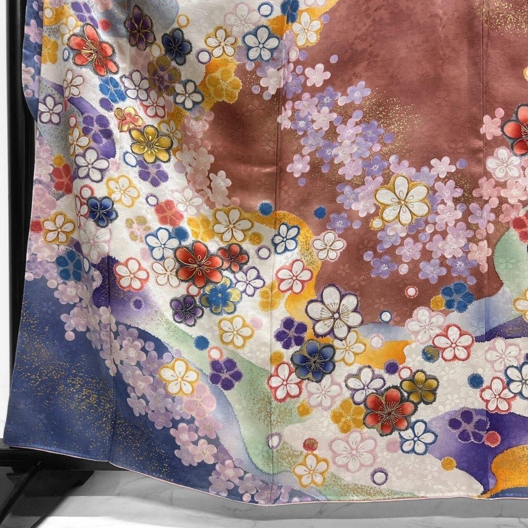 金駒刺繍　金彩　花模様　梅花　振袖　着物　013a p