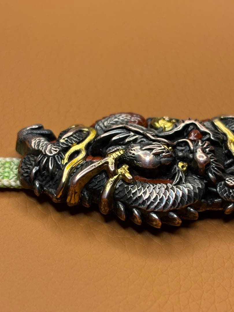 時代物　金工 彫金　 龍の帯留め　アンティーク　着物　紐付き　工芸
