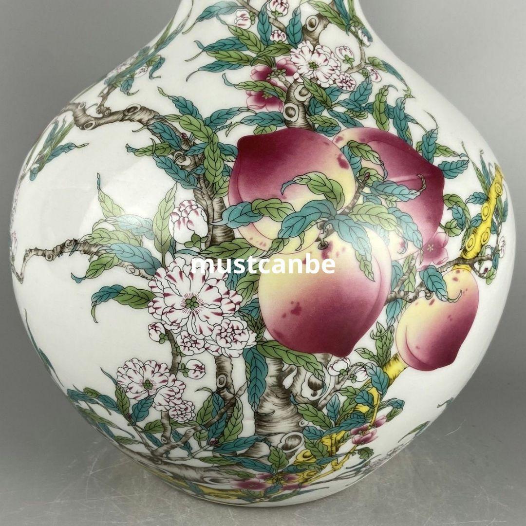 大清乾隆粉彩寿桃天球瓶 景徳鎮 陶磁器 装飾品 現代工芸品 美術品 置物