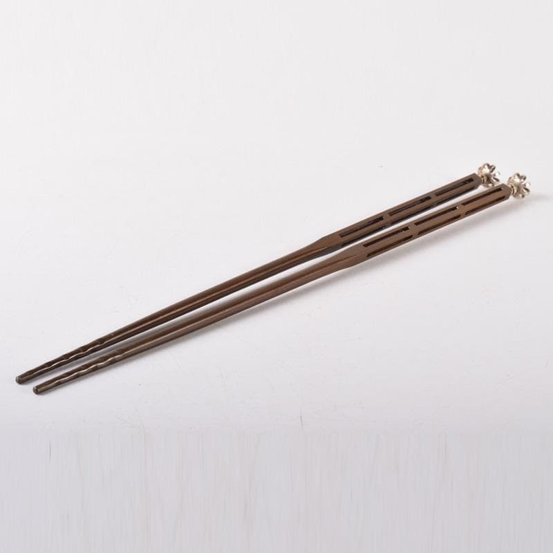 茶道具　金工師　木村清五郎造　菊頭四方透かし　飾火箸　共布共箱　V　7391