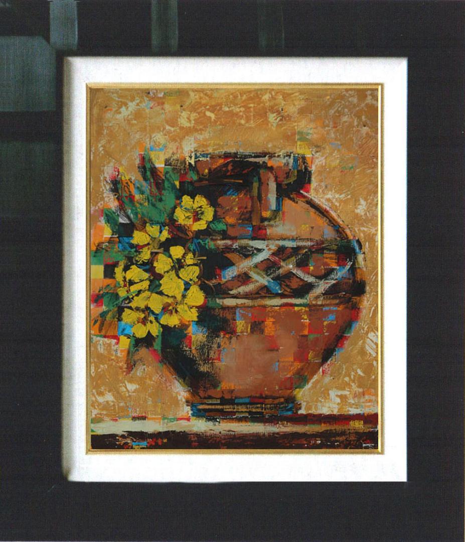 油絵 菅家令子 絵 絵画インテリア額付(白) uF6-063904 静物 壺 花