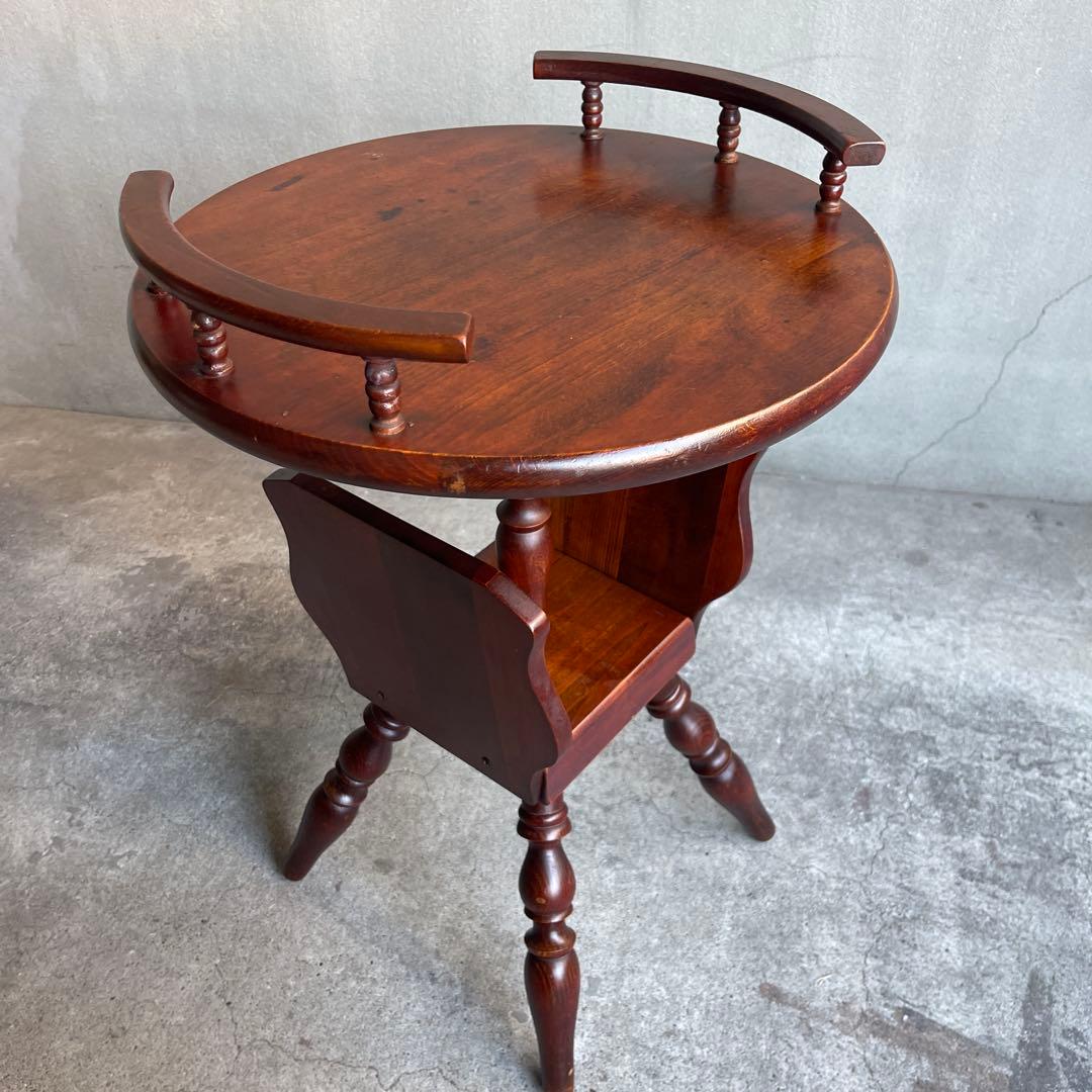 飛騨家具　キツツキ　サイドテーブル　コーヒーテーブル　丸テーブル　ラック付き