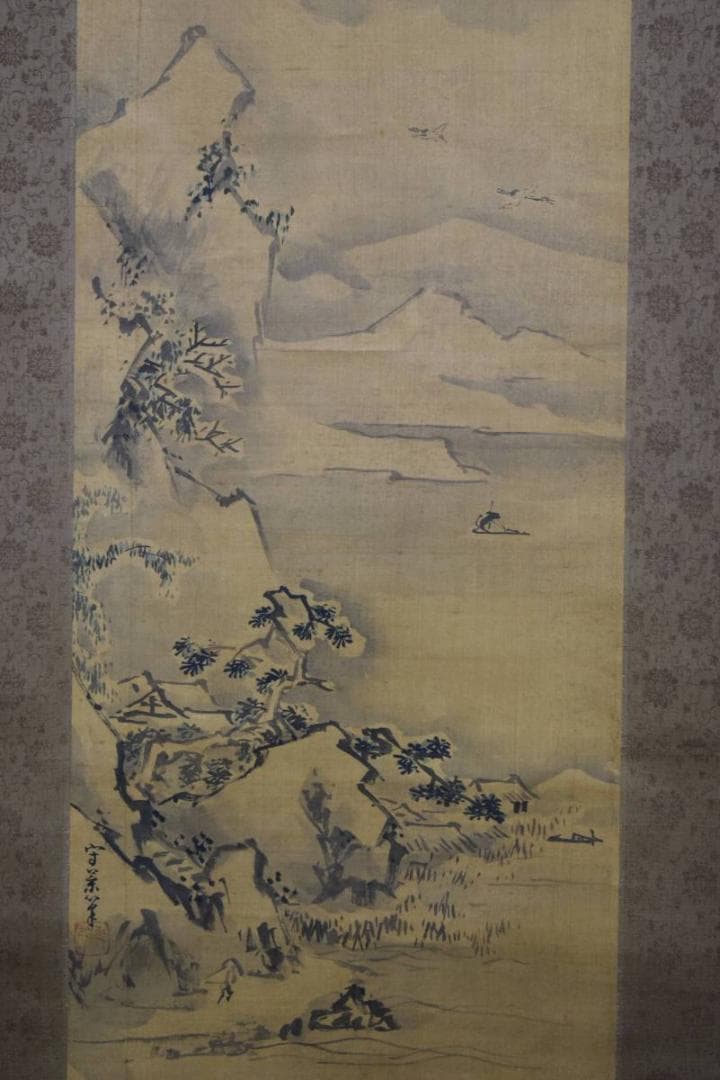 模写/久隅守景/蓬莱山図/双幅/布袋屋掛軸HE-219