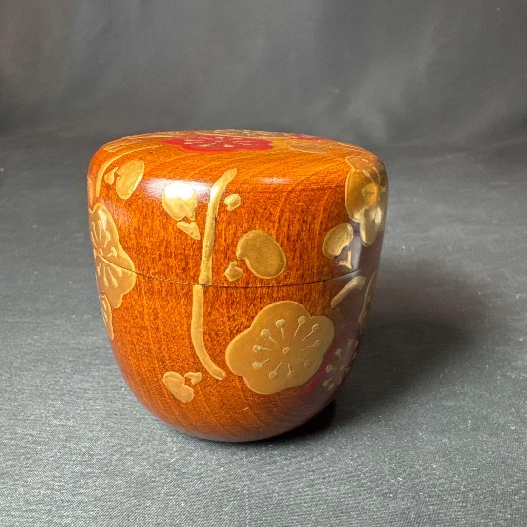 J18 送料無料　棗　木地中棗　梅　華遙　茶道具　漆芸　共箱　茶道