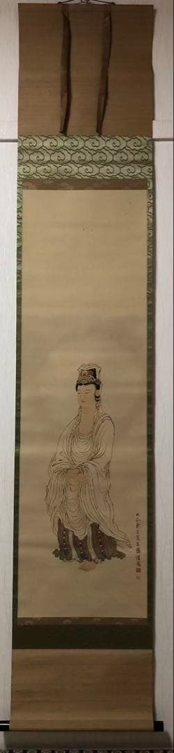 掛け軸　佛画 金鳞 絵［観音図］絹本　肉筆　木箱無！