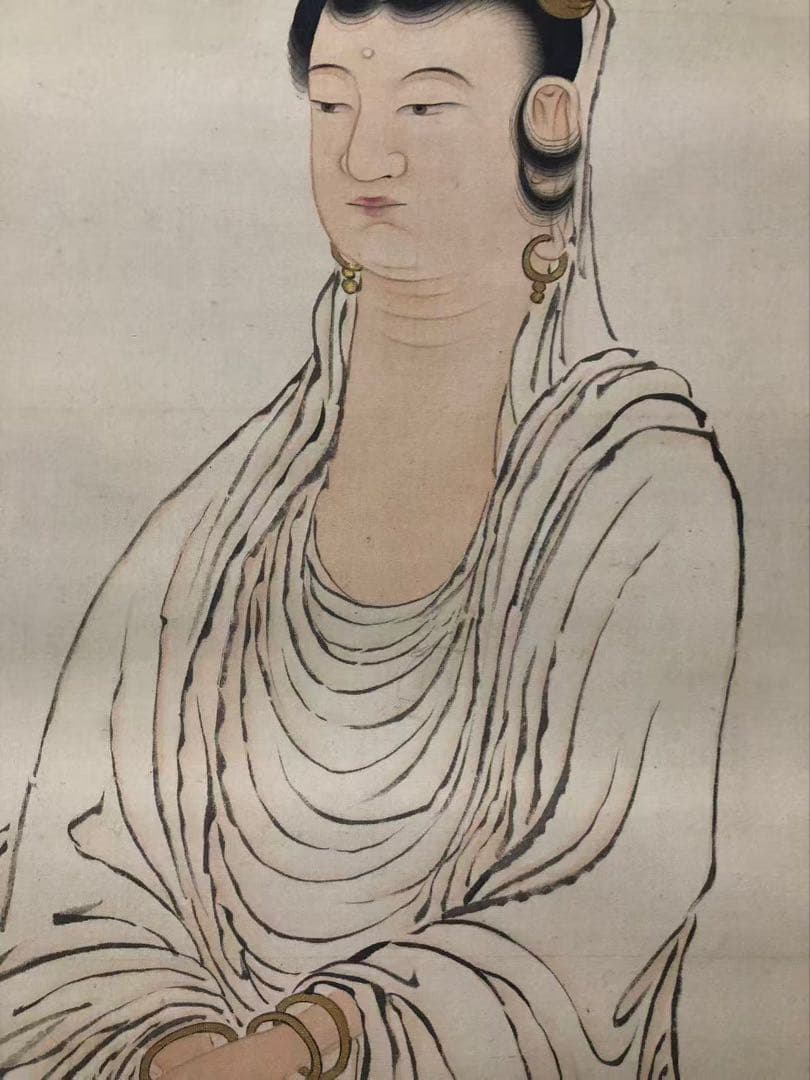 掛け軸　佛画 金鳞 絵［観音図］絹本　肉筆　木箱無！