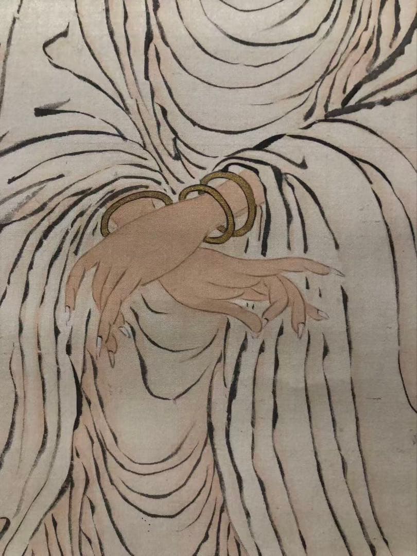 掛け軸　佛画 金鳞 絵［観音図］絹本　肉筆　木箱無！