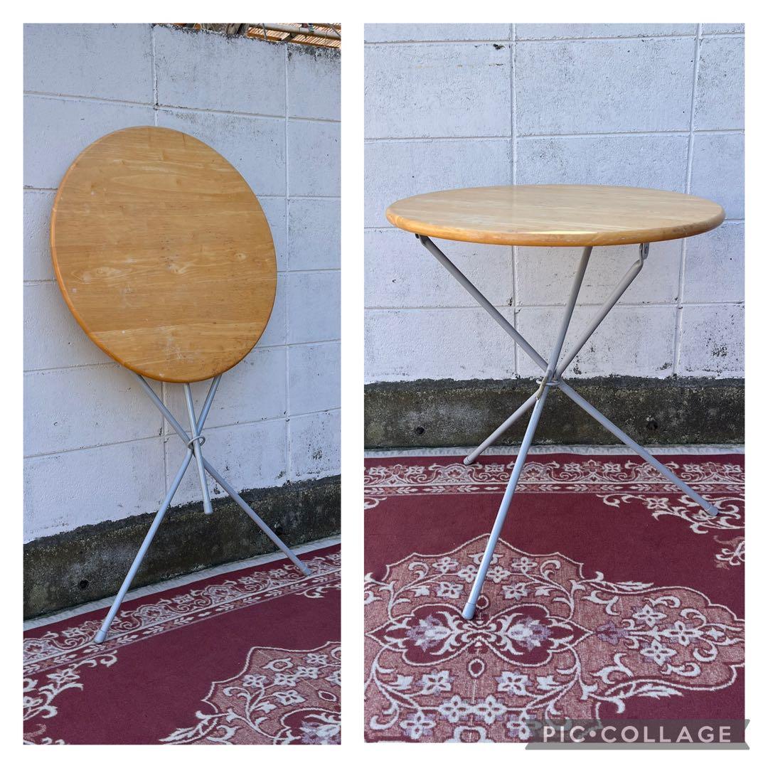 木製天板×スチール脚◾️折りたたみテーブル 丸テーブル コーヒーテーブル