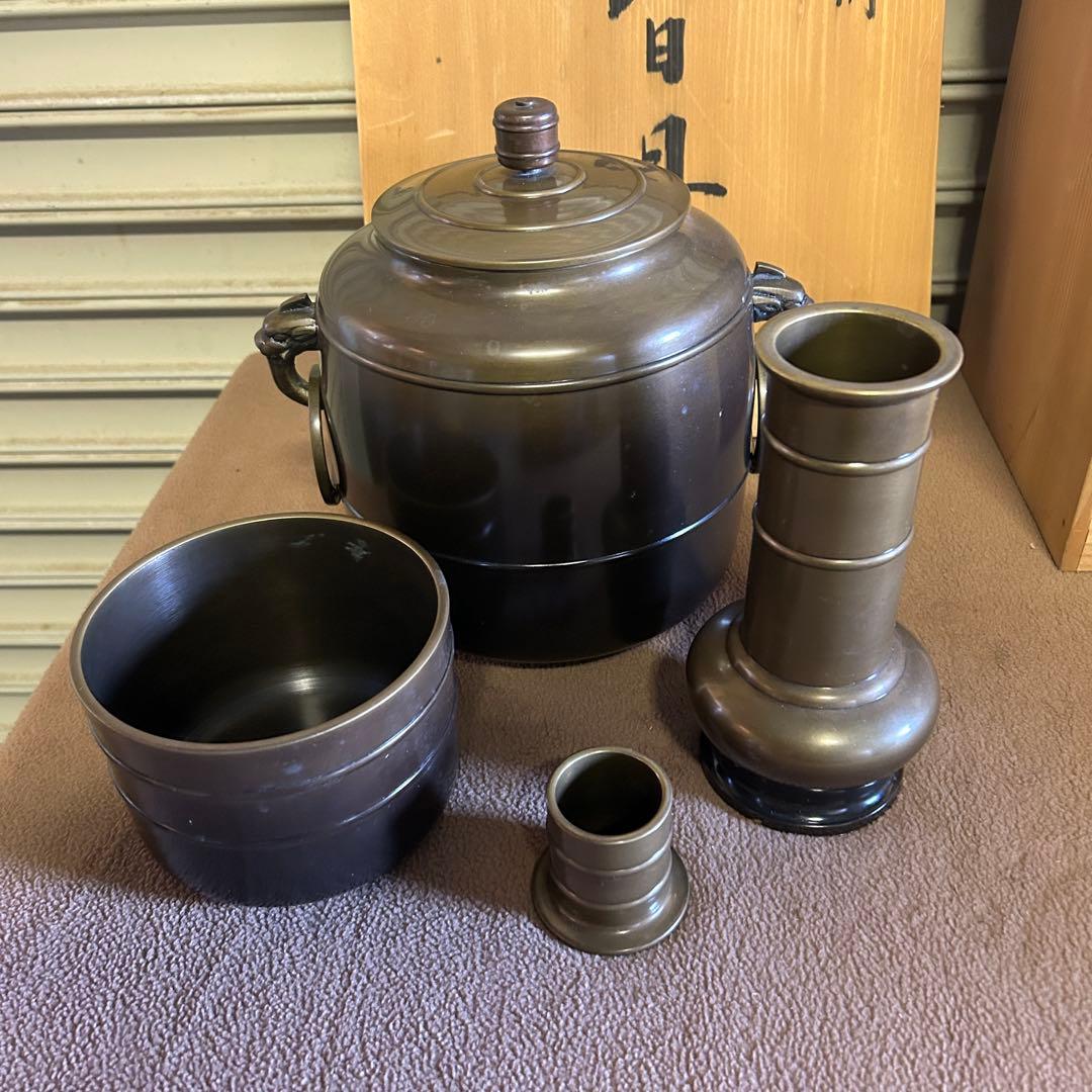 CL8★皆具★ 茶道具 皆具一式 箱付 唐銅 時代物 骨董品