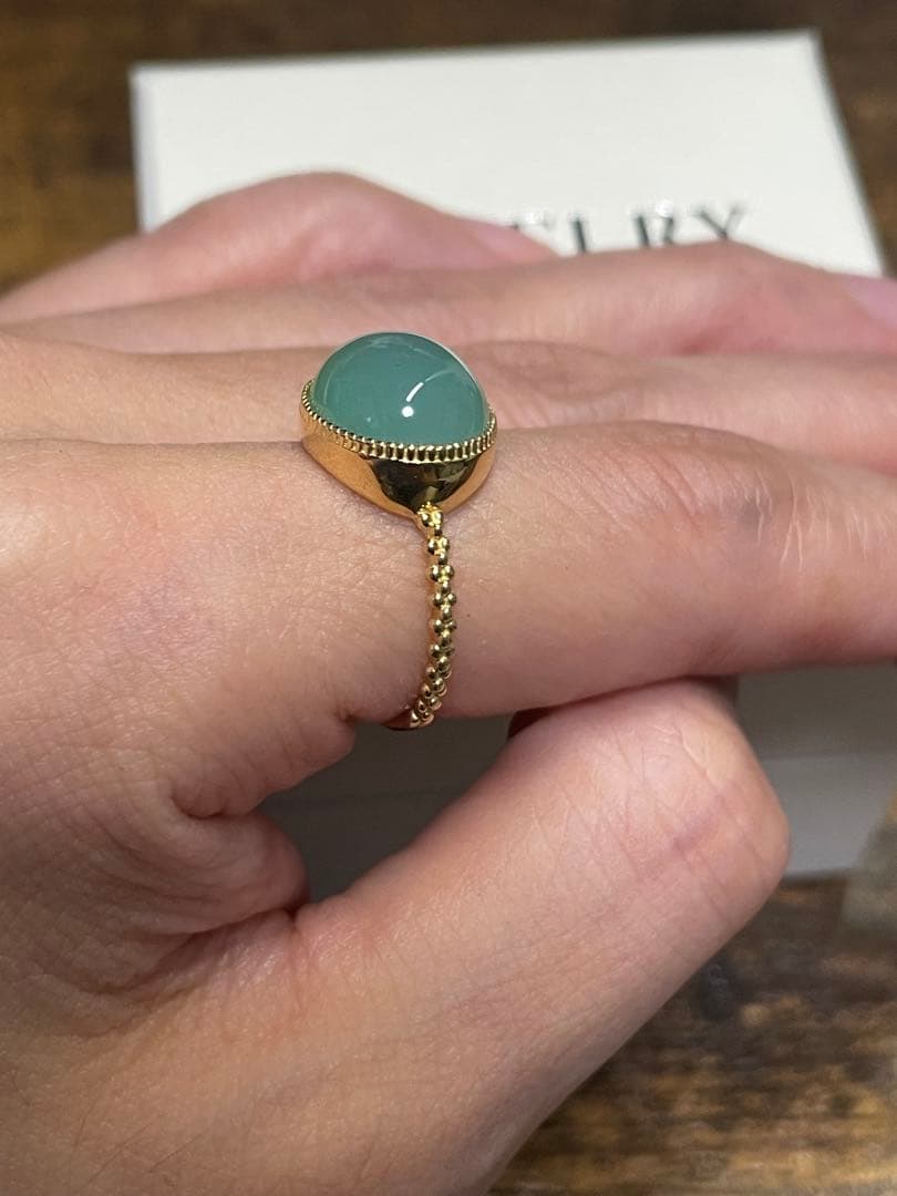 指輪　K18YG　11号　グリーンカルセドニー 12×10cm　1回半日使用