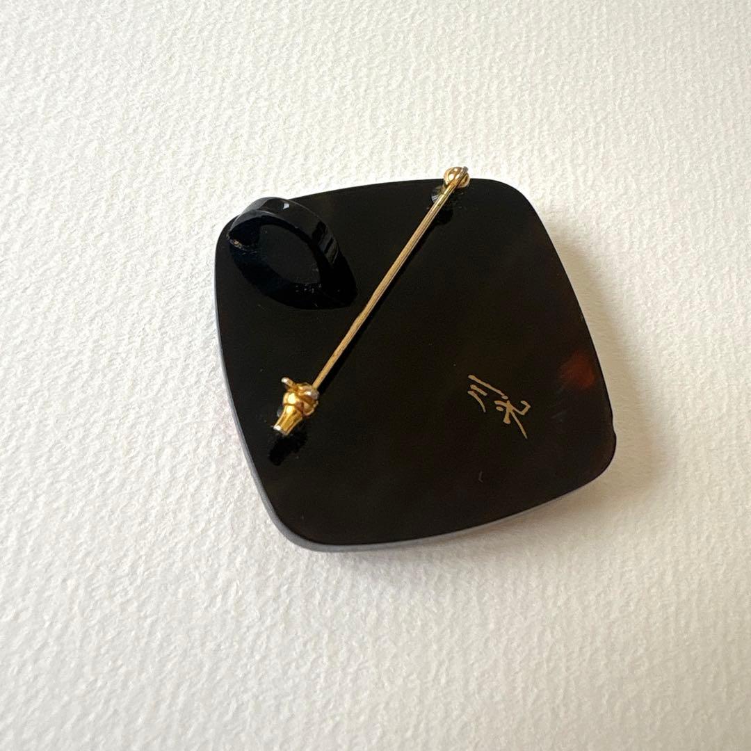 本鼈甲　螺鈿蒔絵　川光作　ブローチ& トップ　 vintage 螺鈿工芸　伝統
