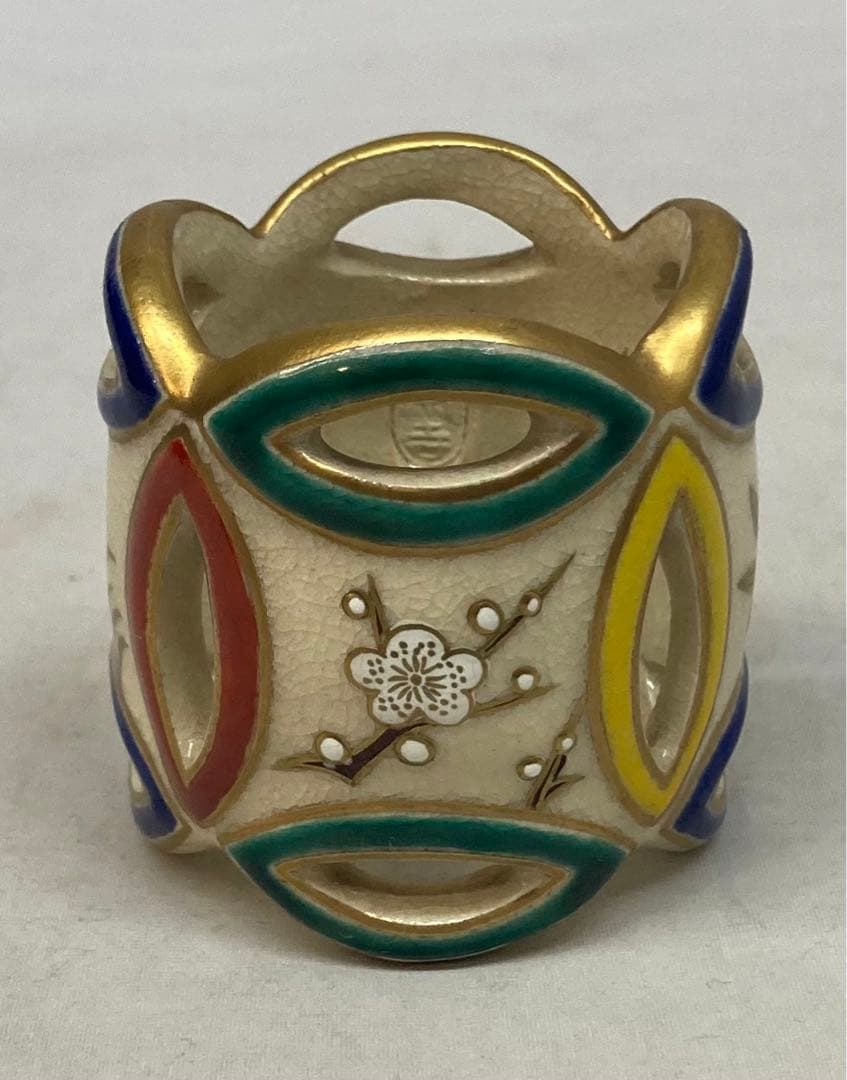 B228s   杉田祥平造「色絵七宝草花 蓋置」共箱　清閑寺窯　京焼　茶道具