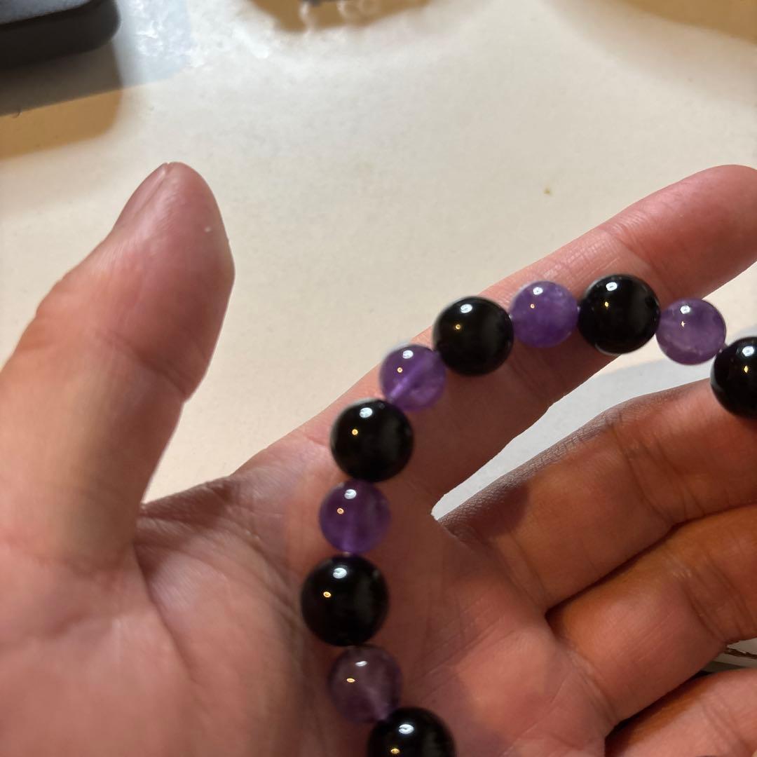 モリオンとアメジストとアクアオーラ水晶たんのブレスレット！