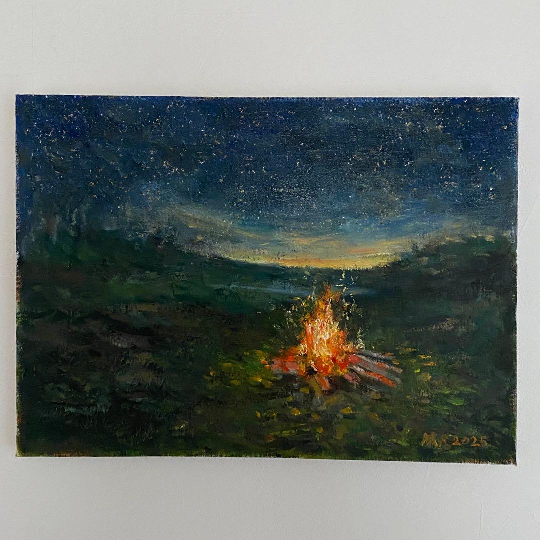 キャンプファイヤー F4 油彩画 絵画 風景画