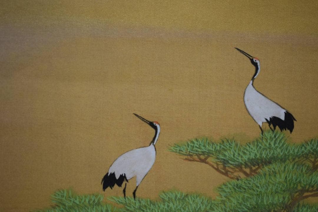 真作/光宣/松上双鶴図/桐共箱付/布袋屋掛軸HE-166