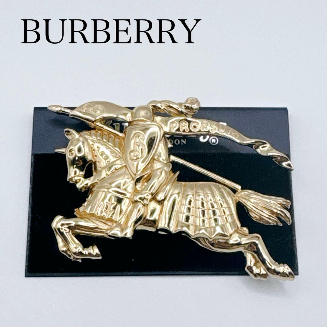 希少✨バーバリー ブローチ ゴールド ホースマーク 金 ピン ロゴ プローサム